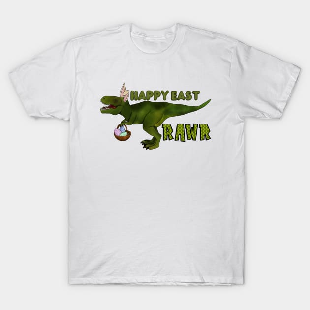 Happy east rawr, dinosaur T. rex, Easter dinosaur T-Shirt by CharlieCreates